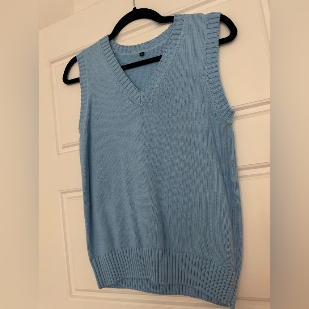 Baby Blue Sleeveless Knit Sweater Vest